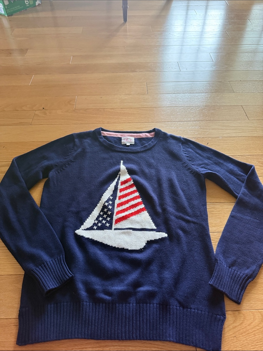 Women's Navy Crewneck Sweater with Sailboat Intarsia